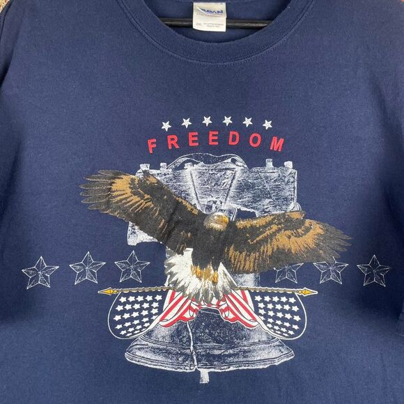Gildan Other - Vintage 90s USA Eagle Freedom Shirt Men’s Gildan Tag Size XXL Blue Flag Harley